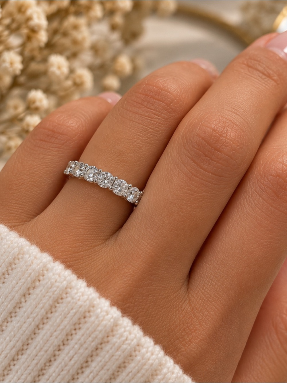 Size 8 - 2.1ct Moissanite Eternity Band Round Cut 925 Sterling Silver GRA Cert.